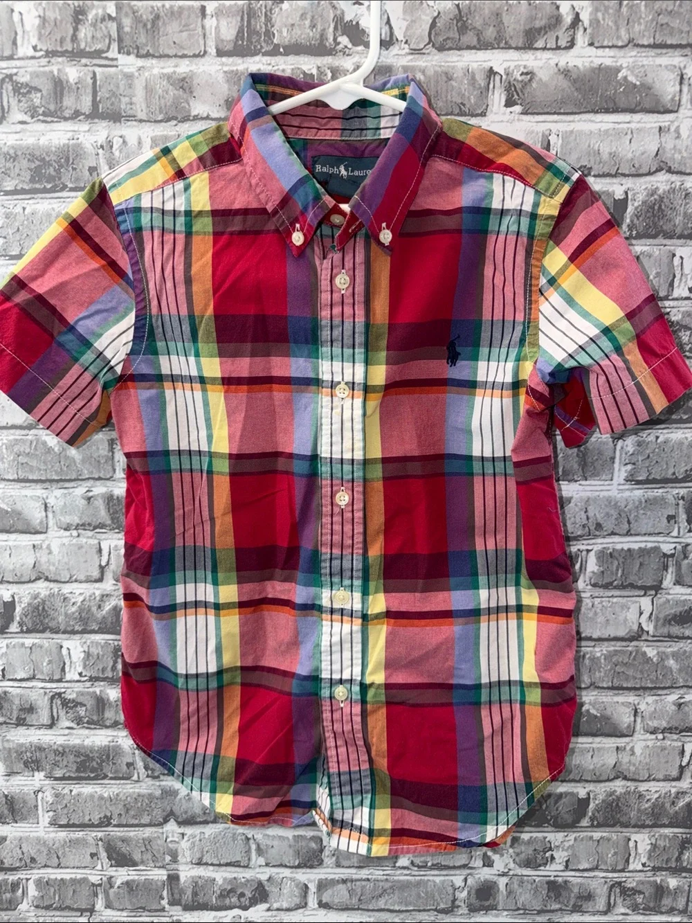 Ralph Lauren Red Multicolor Plaid Short Sleeve Button-Down Shirt